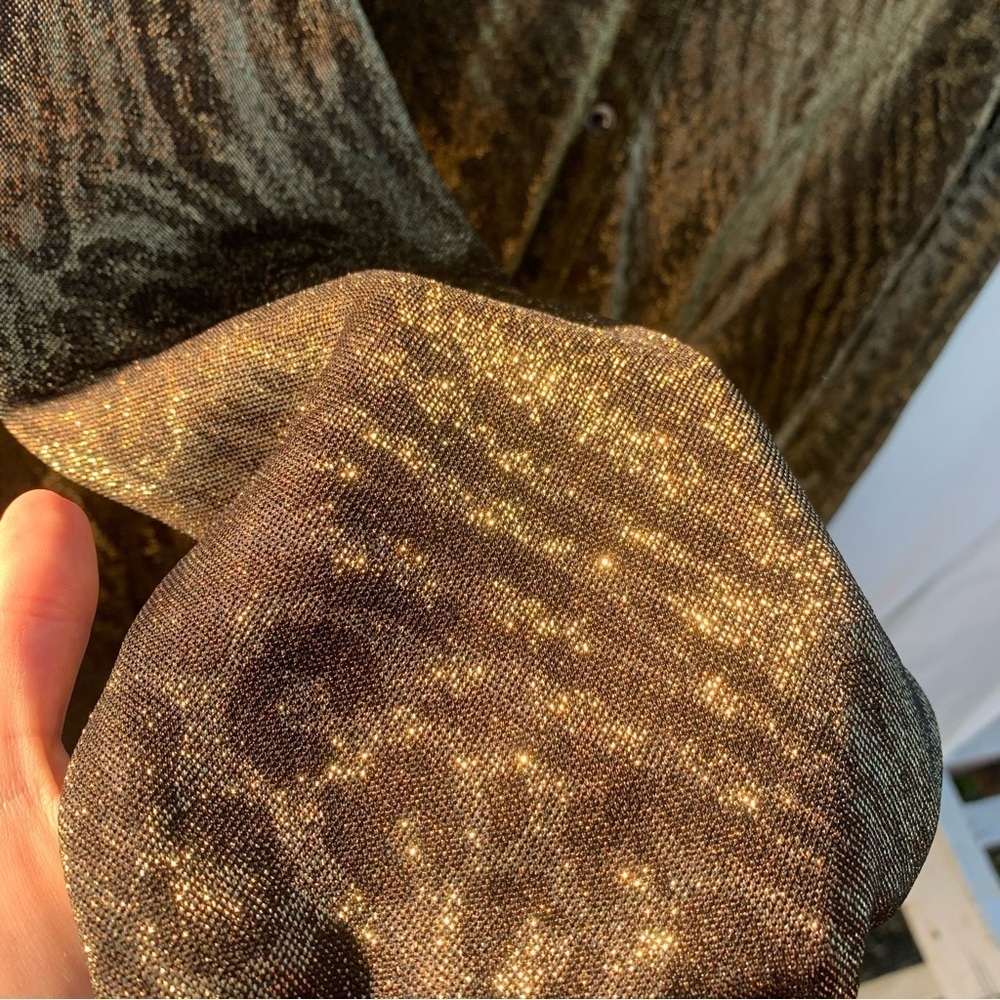 Gold Metallic Holiday Shirt Avenue Vintage Animal Print y2k disco 70s New Years - Picture 6 of 10